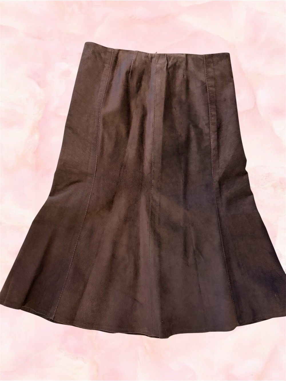 Chocolate Brown Suede A-Line Classic Skirt | Flowy Panel Design | Size S - M - Picture 2 of 6